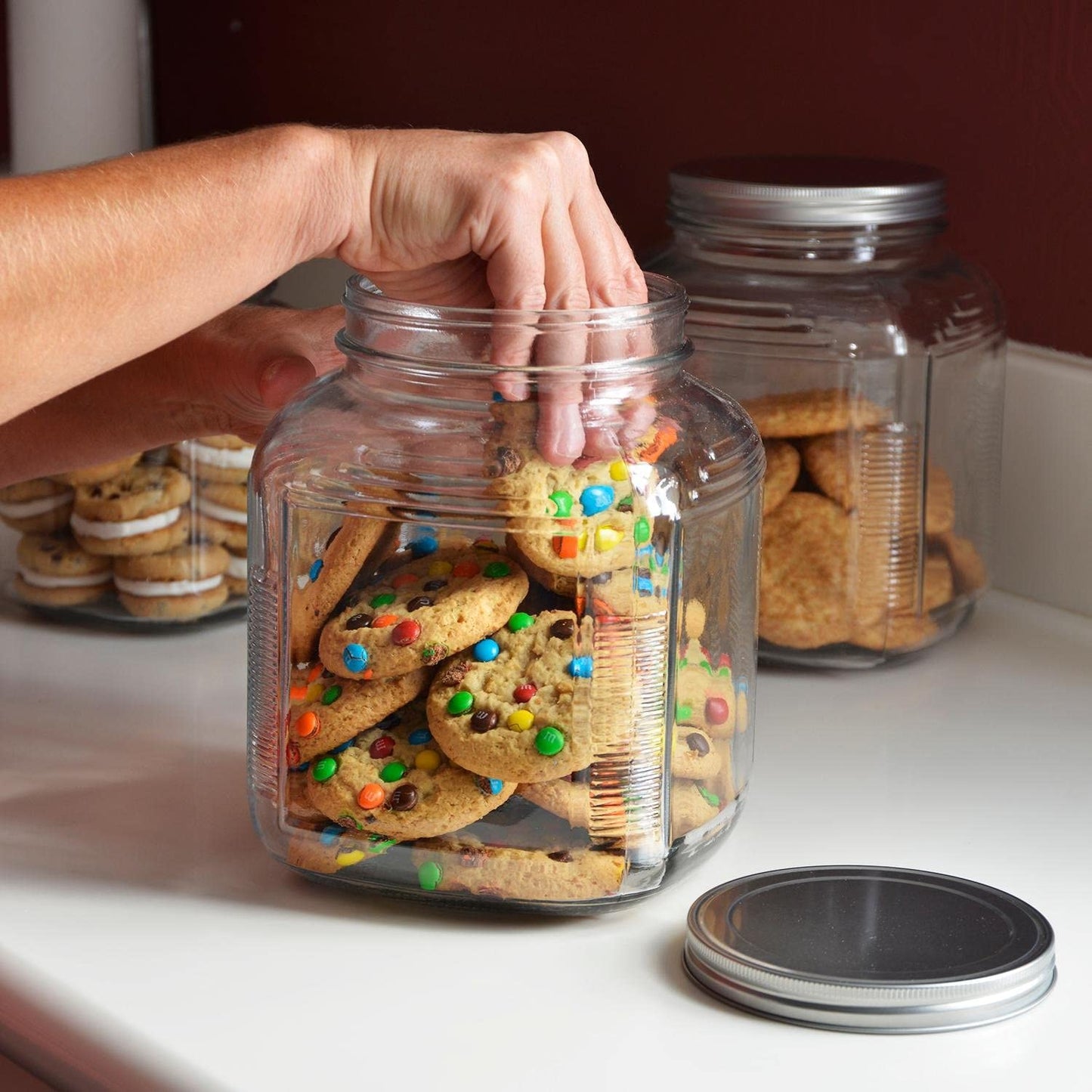 2-Quart Glass Cracker Jars with Aluminum Lids, 4-Pack - Anchor Hocking