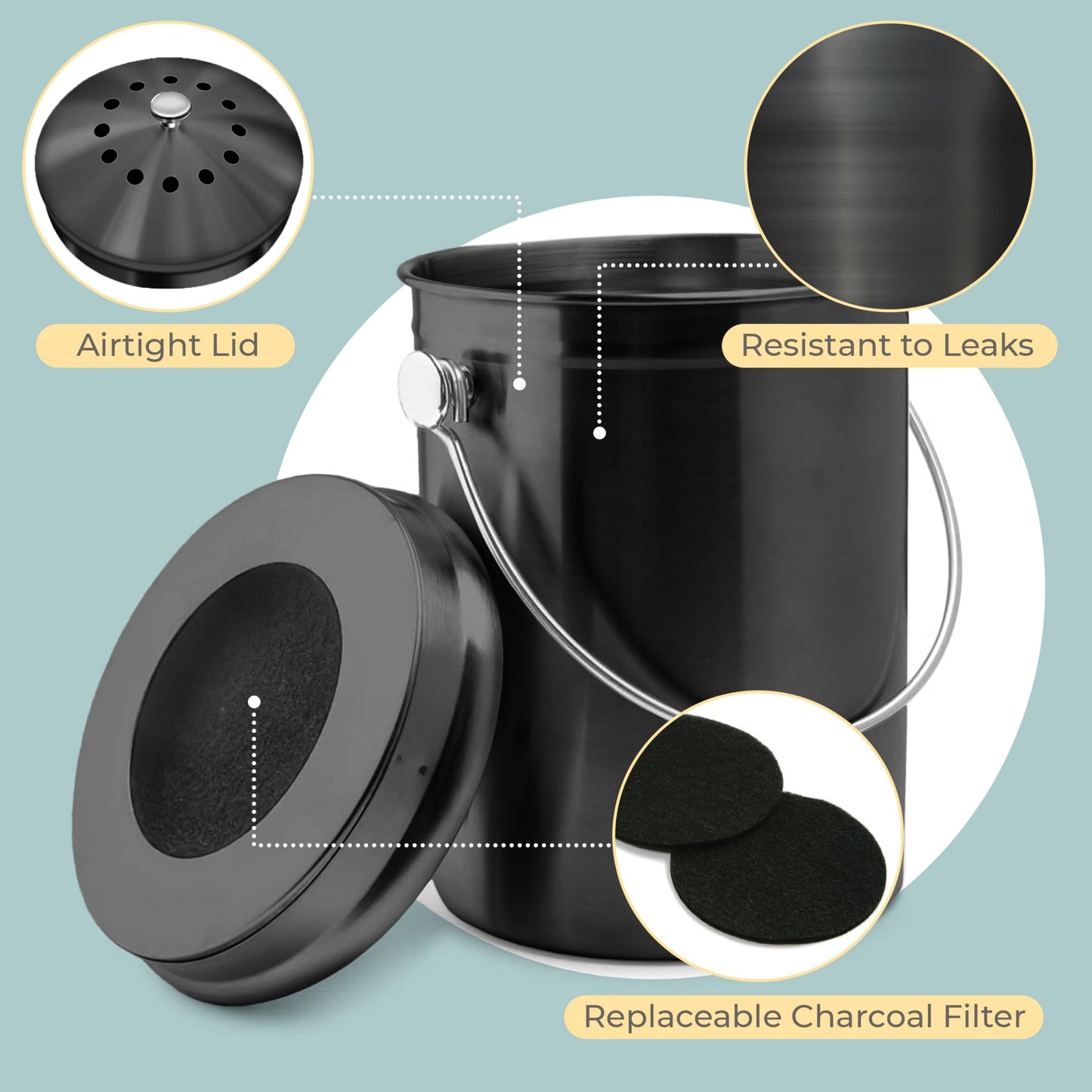 Microplastic-Free Kitchen: Epica Stainless Steel Compost Bin Non-Toxic