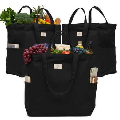 Nook Theory Cotton Canvas Reusable Grocery Bags (3-Pack, 12 oz)