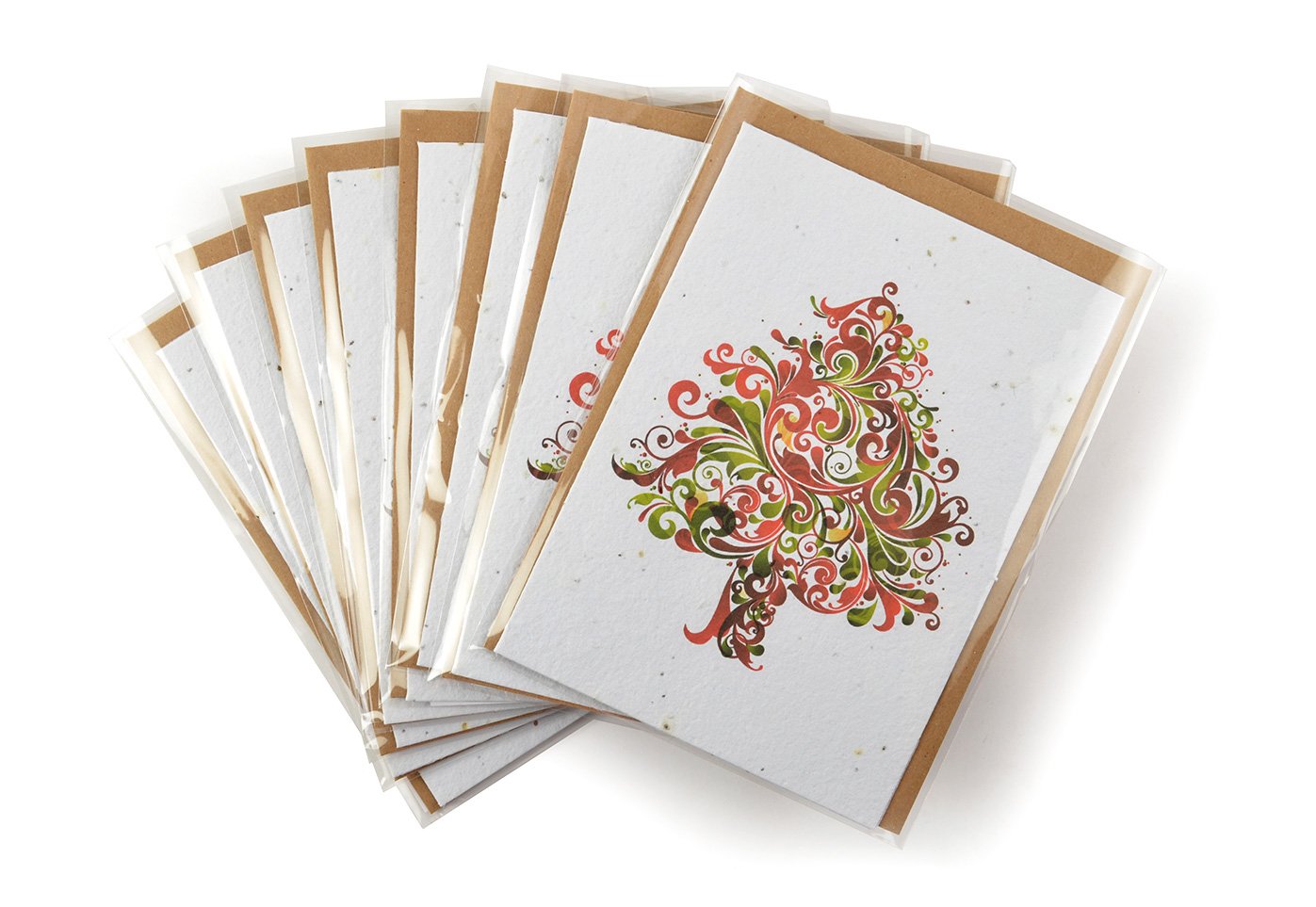 Set of greeting cards with a floral design on one card, on a white background