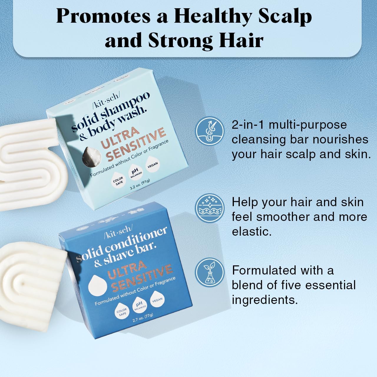 Fragrance-Free Shampoo, Body Wash & Conditioner Bar Set, Vegan – Kitsch Ultra Sensitive