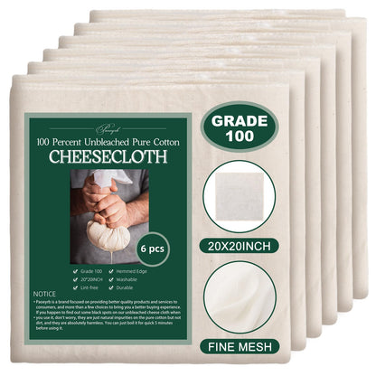 Pack of Grade 100 unbleached pure cotton cheesecloth with packaging displaying product details.