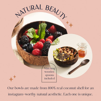 Non-Toxic Coconut Bowl Set with Wooden Spoons (COCOBOWLCO)