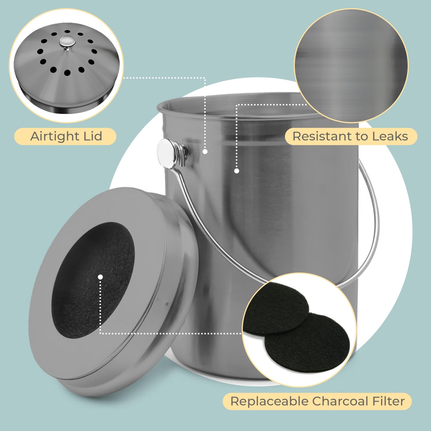 Microplastic-Free Kitchen: Epica Stainless Steel Compost Bin Non-Toxic