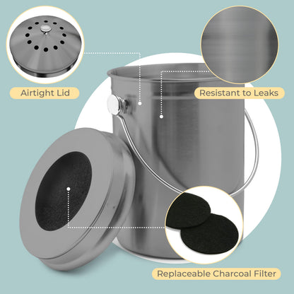 Microplastic-Free Kitchen: Epica Stainless Steel Compost Bin Non-Toxic