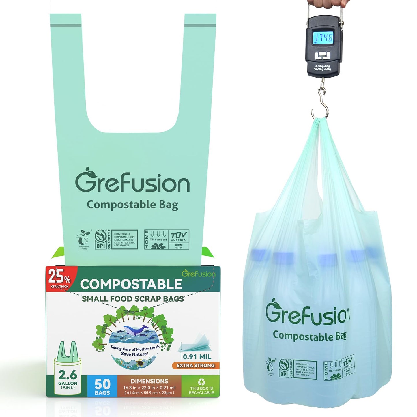 GreFusion 1.2 Gallon Compostable Bags - 125 Count (BPI Certified)