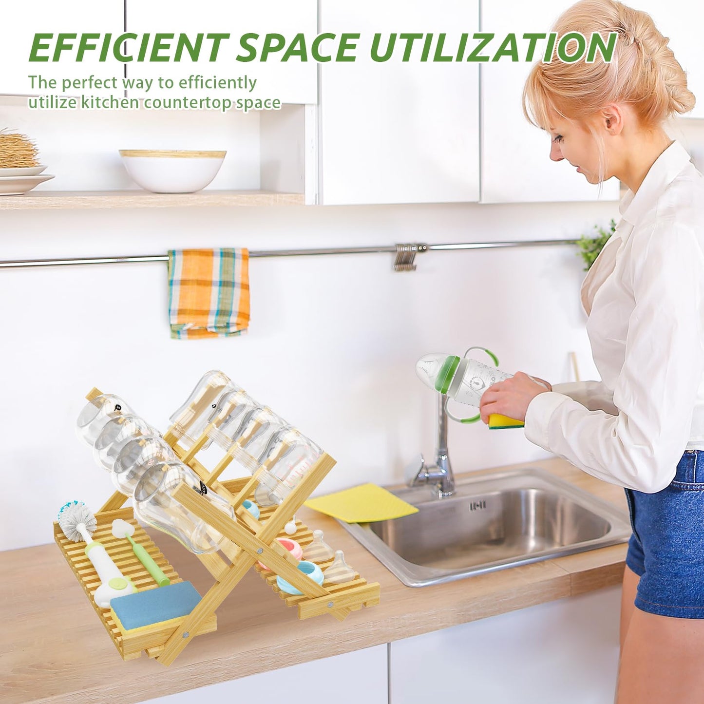DSVENROLY Vertical Bamboo Drying Rack: Rapid-Dry Foldable Organizer