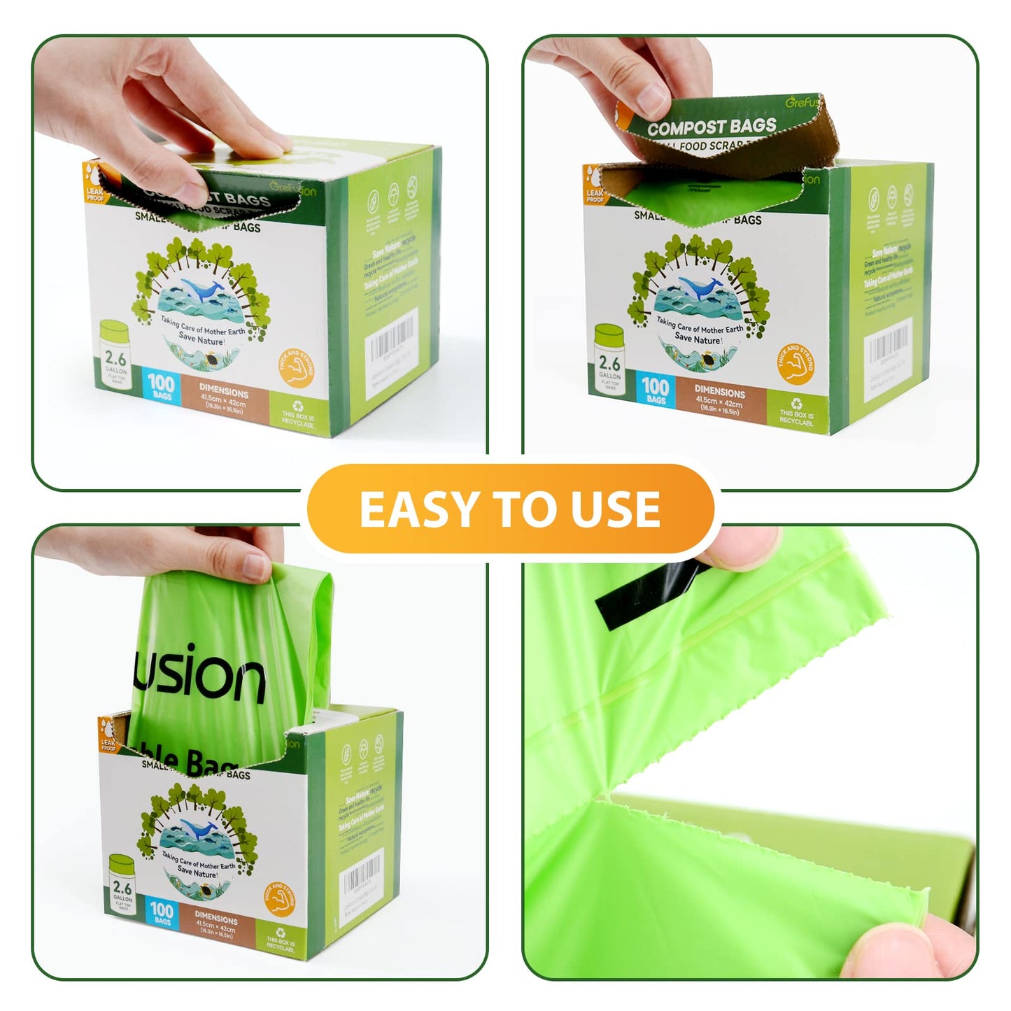 GreFusion 1.2 Gallon Compostable Bags - 125 Count (BPI Certified)