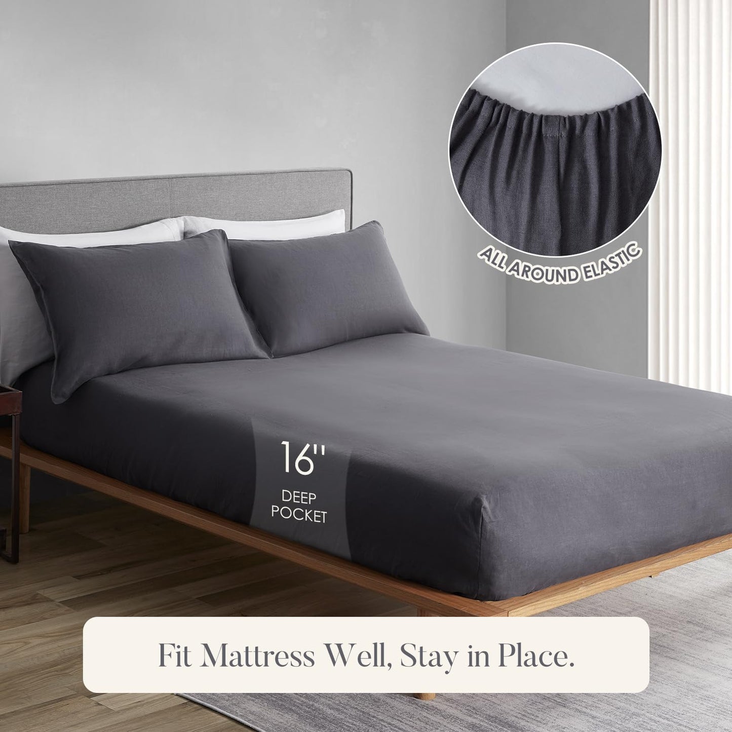 DAPU 100% Pure French Linen Sheets: Natural Normandy Flax Set