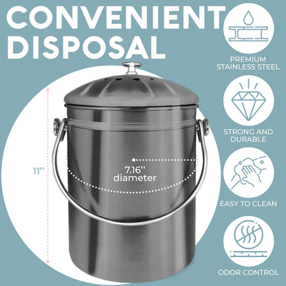 Microplastic-Free Kitchen: Epica Stainless Steel Compost Bin Non-Toxic