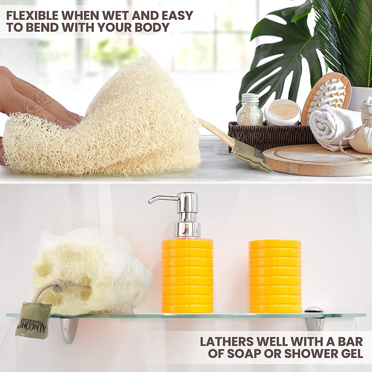 Almooni Natural Egyptian Loofah Exfoliating Body Scrubber (3-Pack)