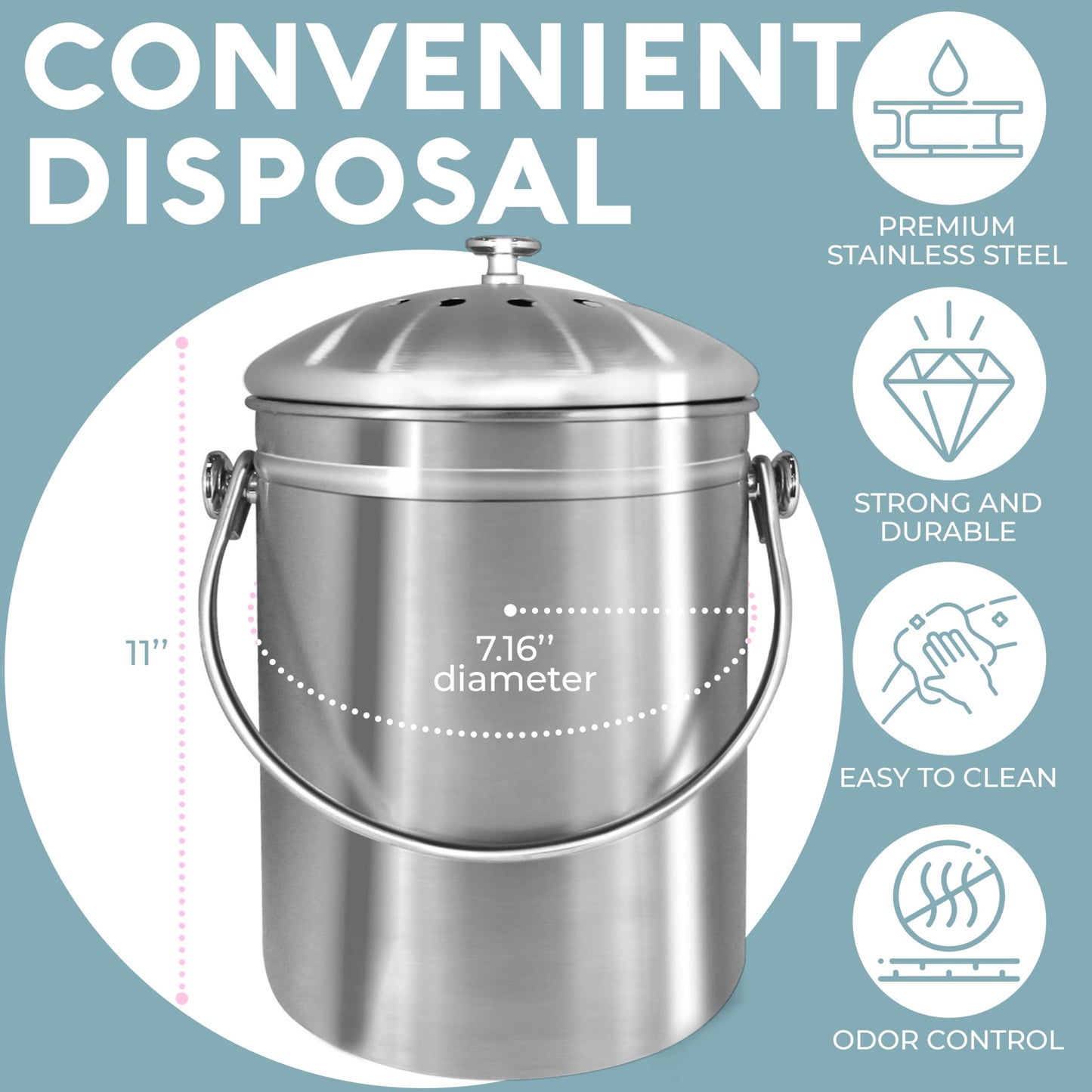 Microplastic-Free Kitchen: Epica Stainless Steel Compost Bin Non-Toxic