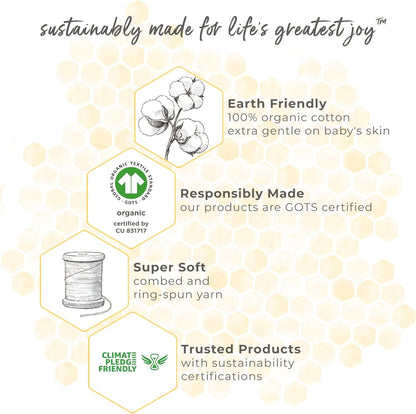 Product label with sustainability claims and certification logos on a light background