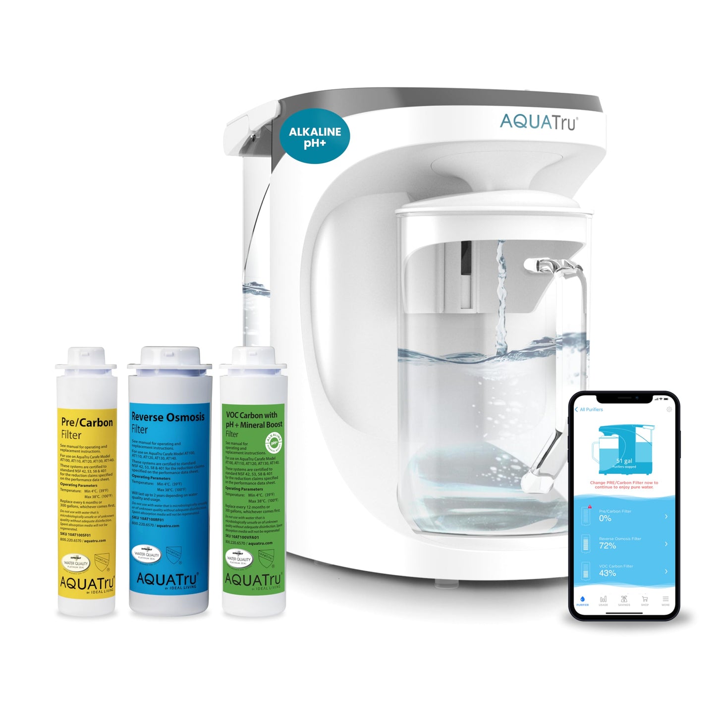 PFAS & Lead Countertop RO Purifier, Glass Carafe – AquaTru Carafe