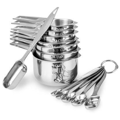 Microplastic-Free 18/8 Stainless Steel Measuring Cups & Spoons Set, 13-Piece