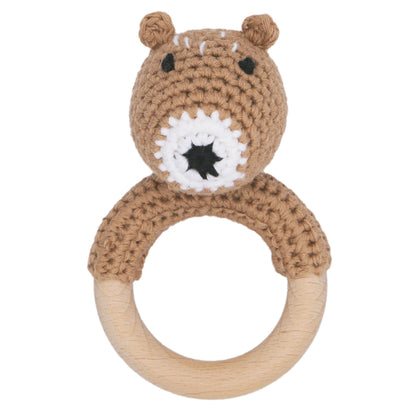Joliecraft Woodland Friends Baby Rattle: Cotton & Beechwood Elephant