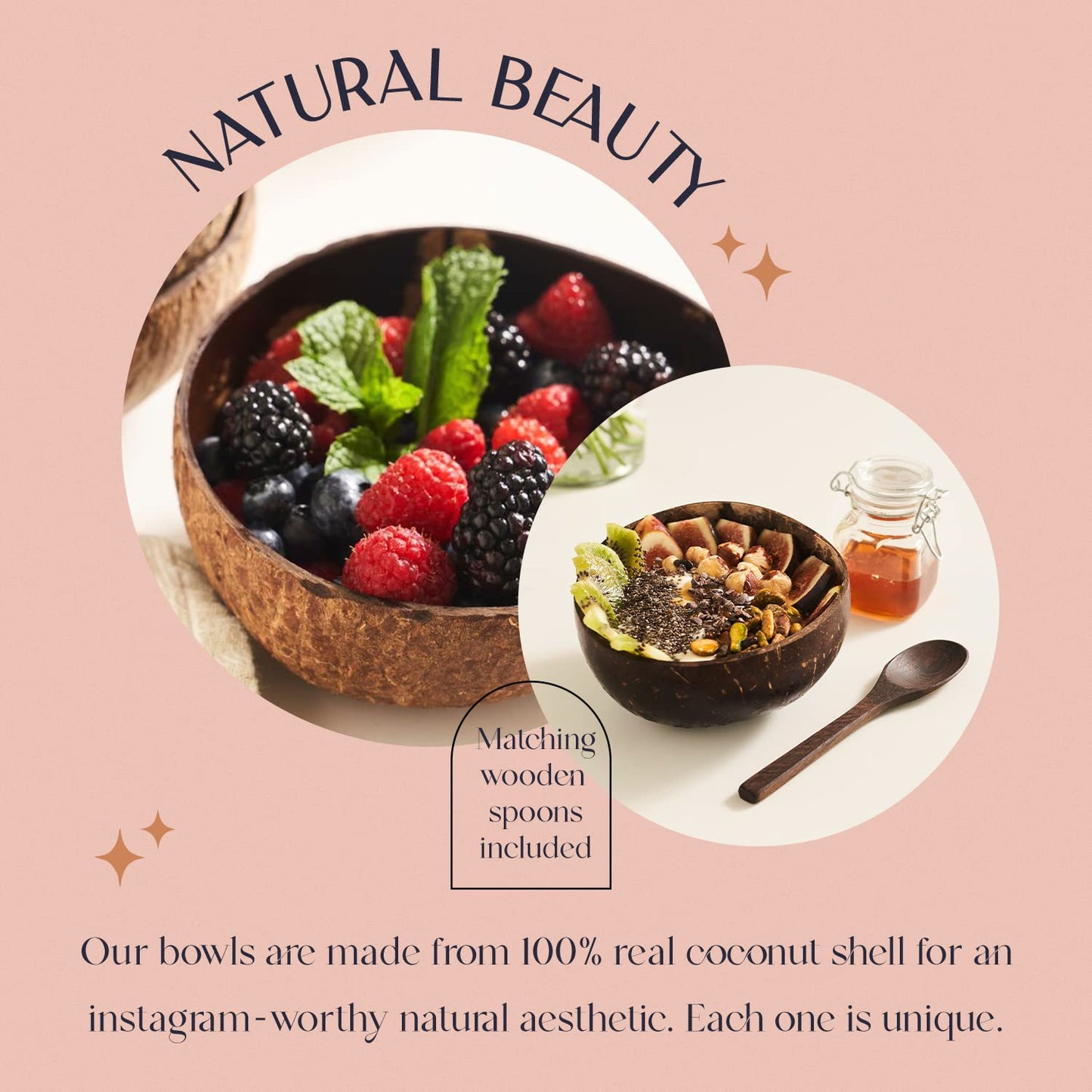 Non-Toxic Coconut Bowl Set with Wooden Spoons (COCOBOWLCO)