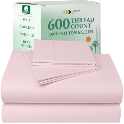 California Design Den 100% Cotton Sateen Sheets: 600 TC Luxury Set