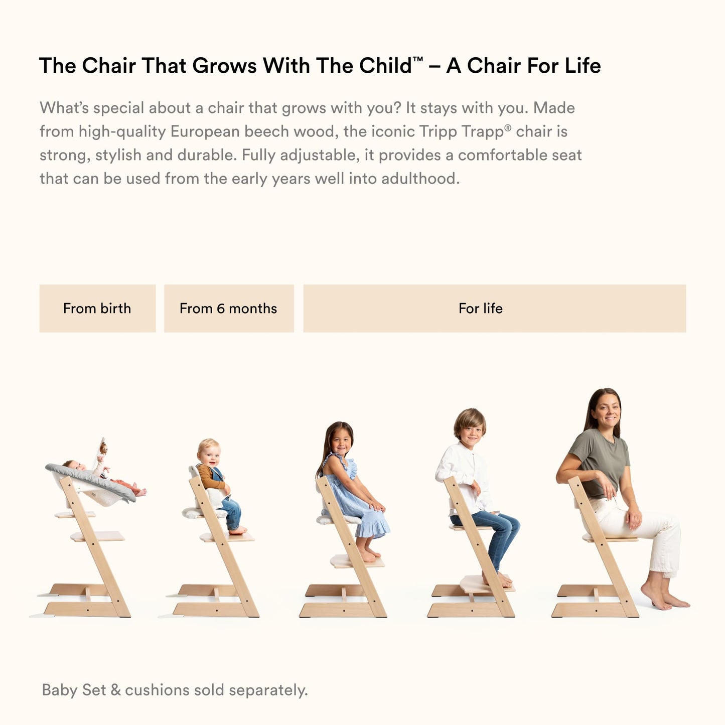 Stokke Tripp Trapp Solid Beechwood Chair with Newborn Set Bundle