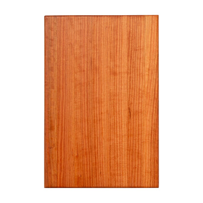 Wooden cutting board with a natural finish on a white background