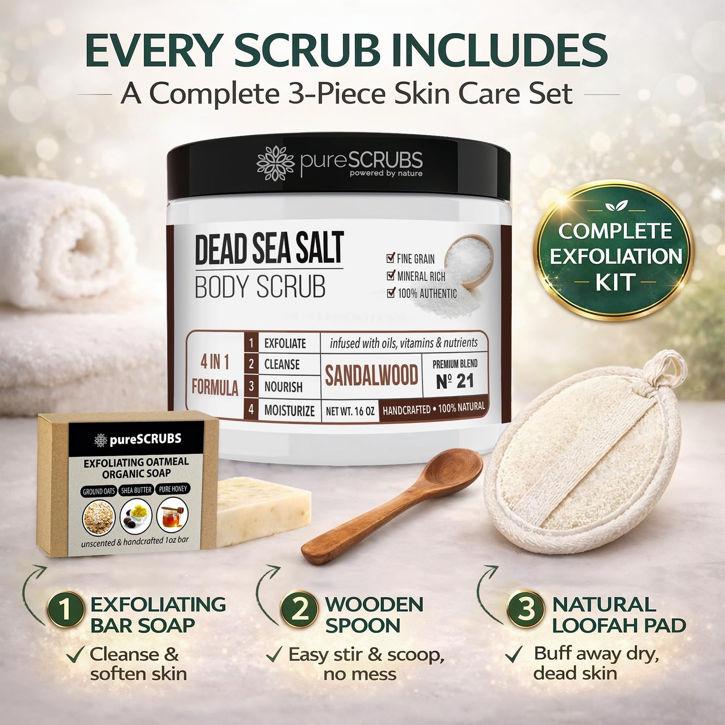 Fragrance-Free Dead Sea Salt Body Scrub, Organic Oils – pureSCRUBS Unscented