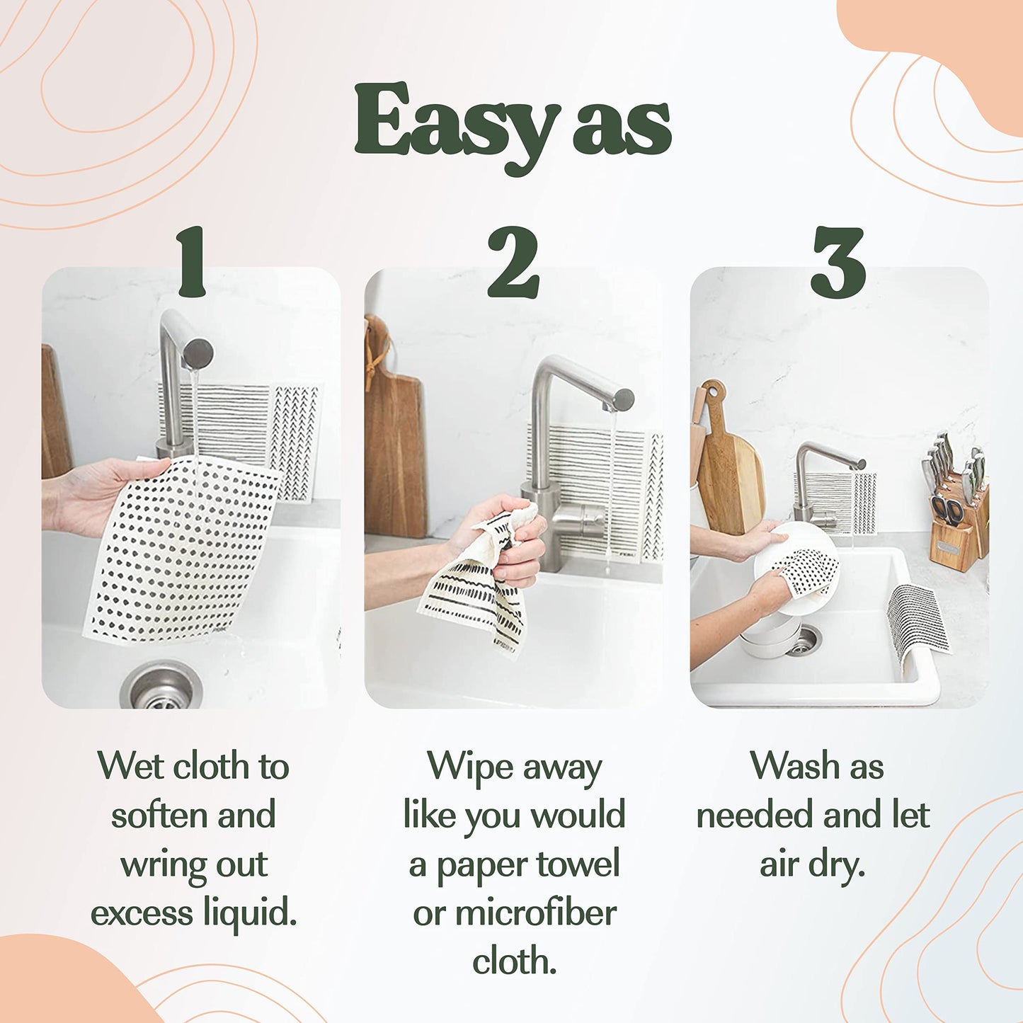 FEBU Reusable Swedish Dishcloths for Kitchen (5-Pack Sunset)