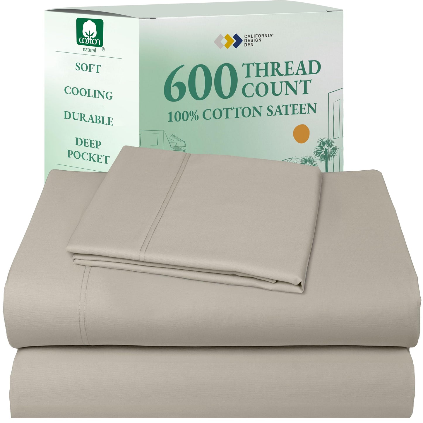 California Design Den 100% Cotton Sateen Sheets: 600 TC Luxury Set