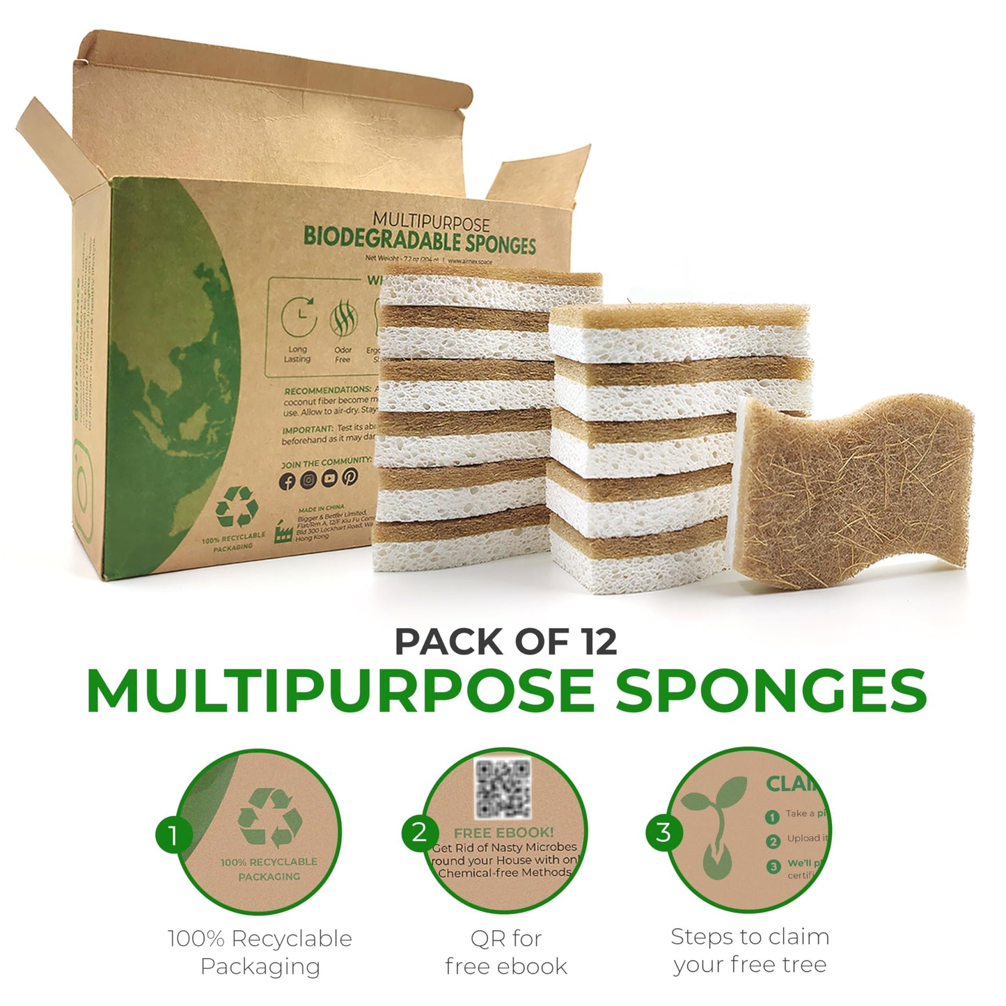 Microplastic-Free Kitchen: Airnex Biodegradable Natural Sponges Non-Toxic