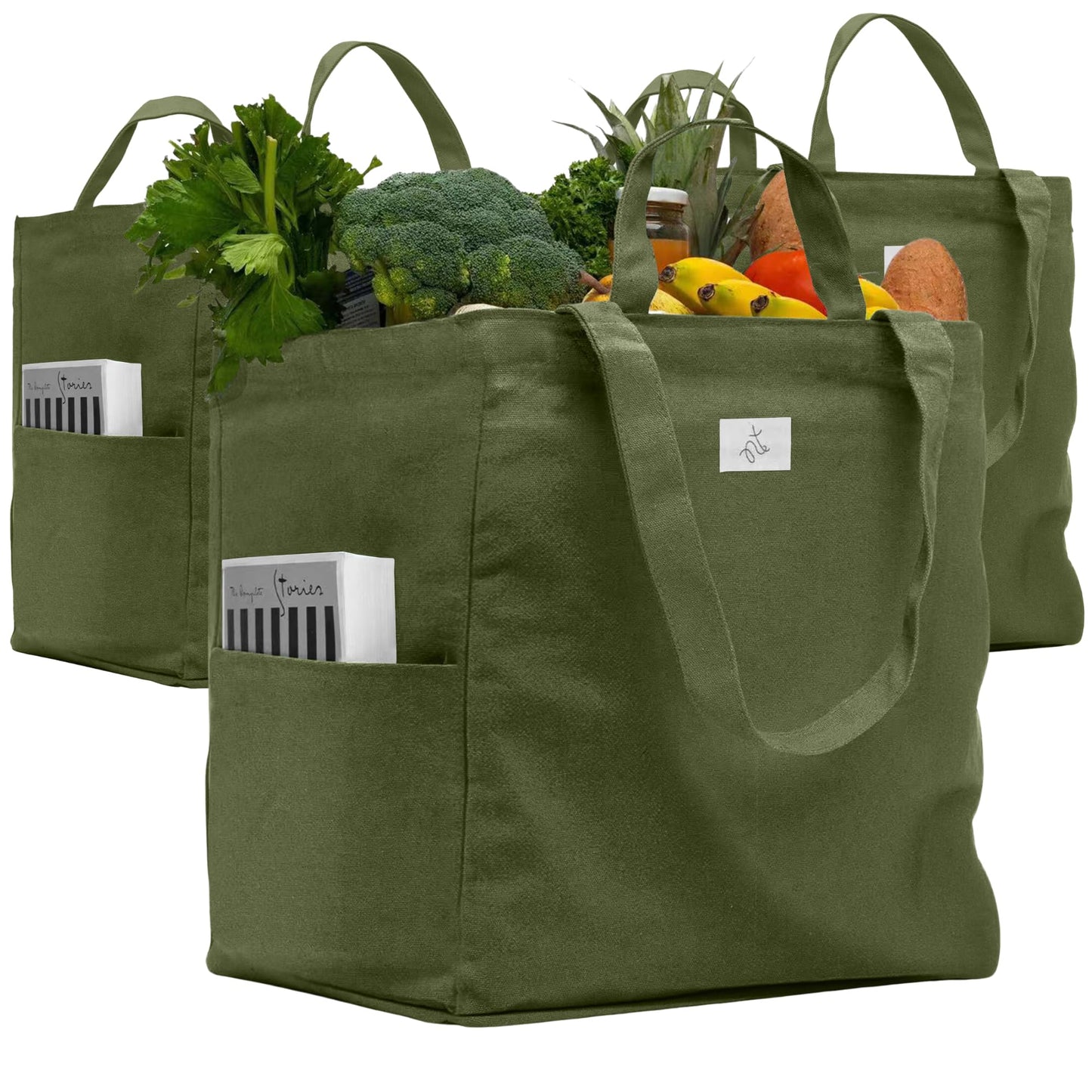 Nook Theory Cotton Canvas Reusable Grocery Bags (3-Pack, 12 oz)