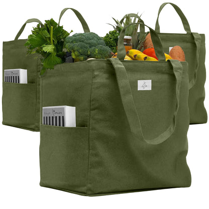 Nook Theory Cotton Canvas Reusable Grocery Bags (3-Pack, 12 oz)