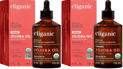 Cliganic USDA Organic Jojoba Oil 100% Pure, Single-Ingredient on a white background.