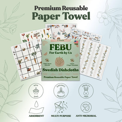 FEBU Reusable Swedish Dishcloths for Kitchen (5-Pack Sunset)