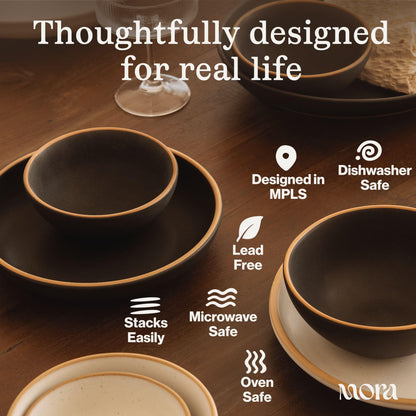 Lead-Free Ceramic Bowls, Lab-Tested – Mora (Set of 4, 28oz)