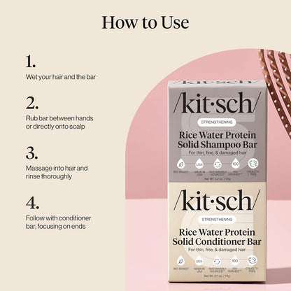 Plastic-Free Rice Water Shampoo & Conditioner Bars, Vegan – Kitsch