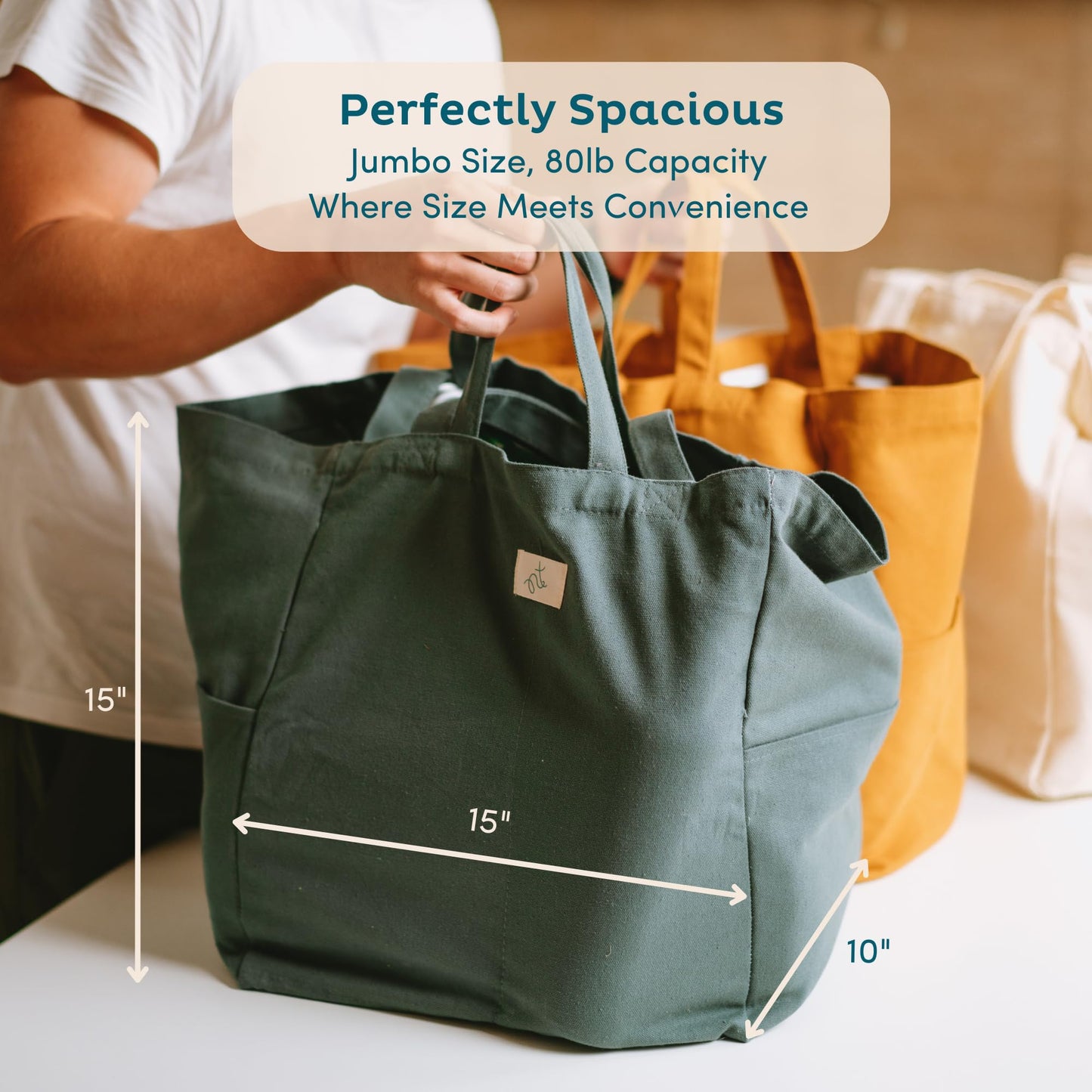 Nook Theory Cotton Canvas Reusable Grocery Bags (3-Pack, 12 oz)