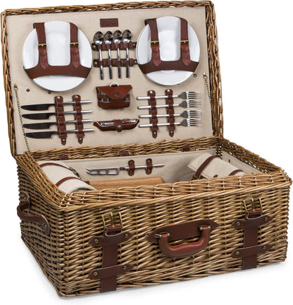 Picnic Time Charleston Luxury Picnic Basket for 4 (Willow & Cowhide Leather)