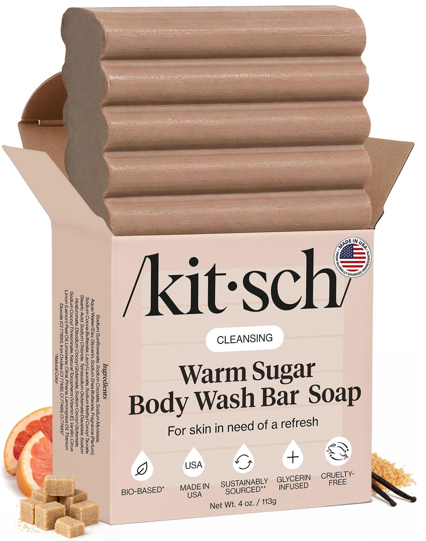 Plastic-Free Sugar Body Scrub Bar, Vegan & Leaping Bunny – Kitsch