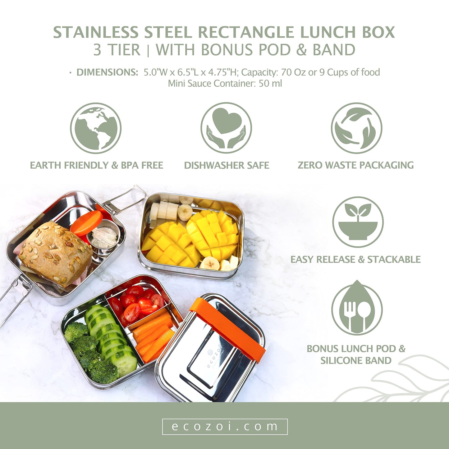 Plastic-Free Stainless Steel Bento Lunch Box, 2-Tier – Ecozoi