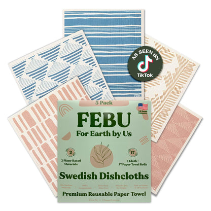 FEBU Reusable Swedish Dishcloths for Kitchen (5-Pack Sunset)