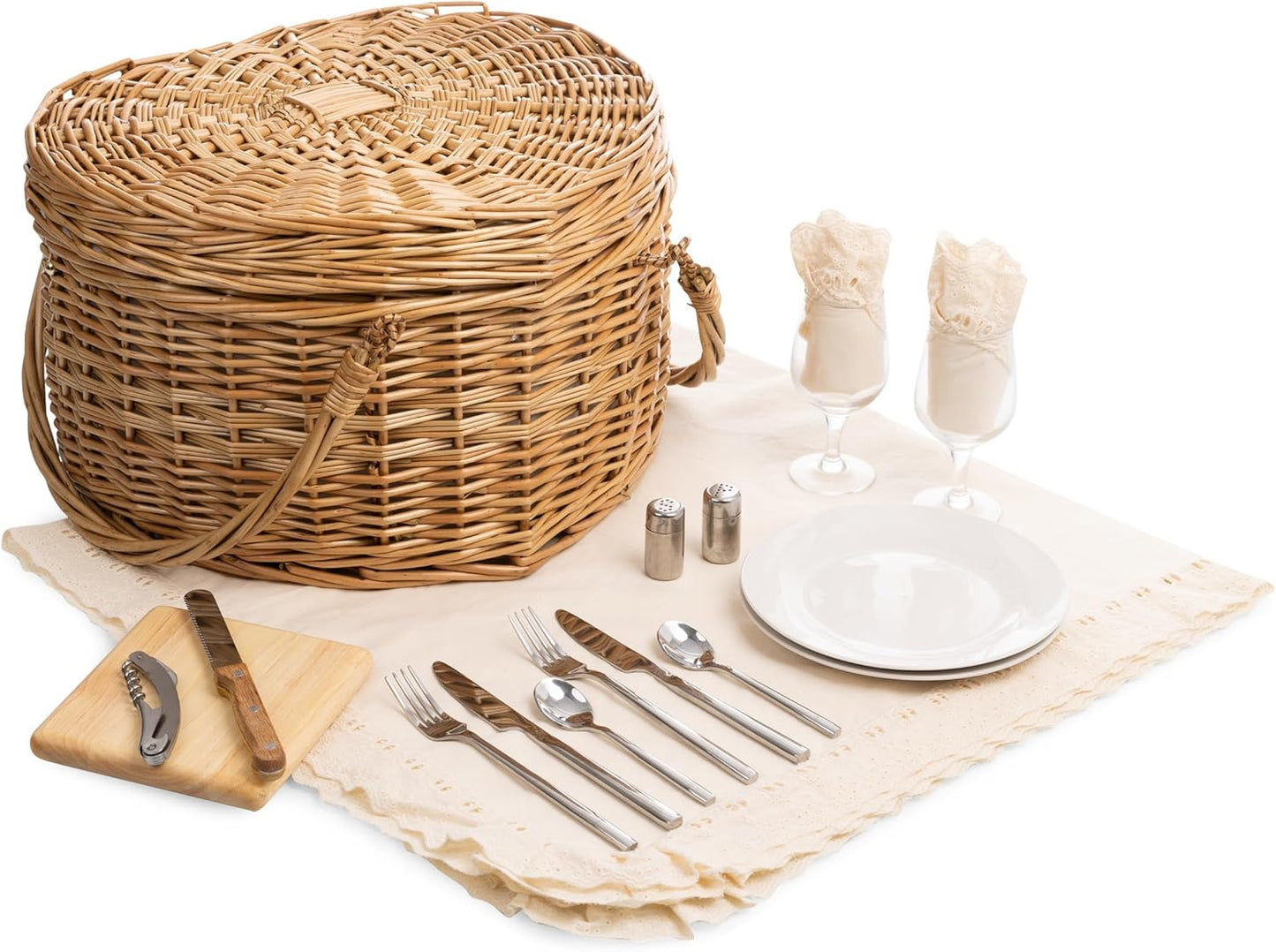 Picnic Time Heart Picnic Basket for 2 (Handwoven Antique Willow)