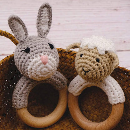 Joliecraft Woodland Friends Baby Rattle: Cotton & Beechwood Elephant