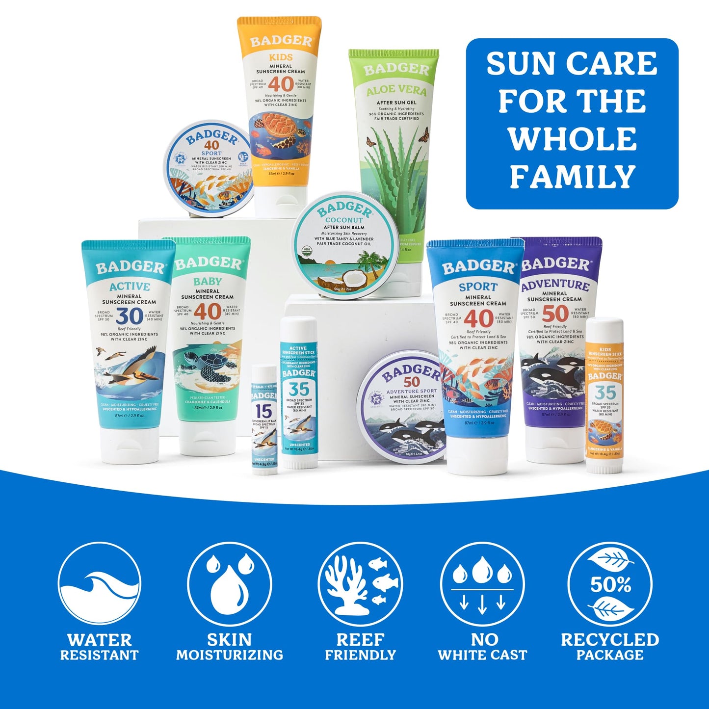 NSF Certified Organic Mineral Sunscreen SPF 50, 4-Ingredient Reef Safe – Badger