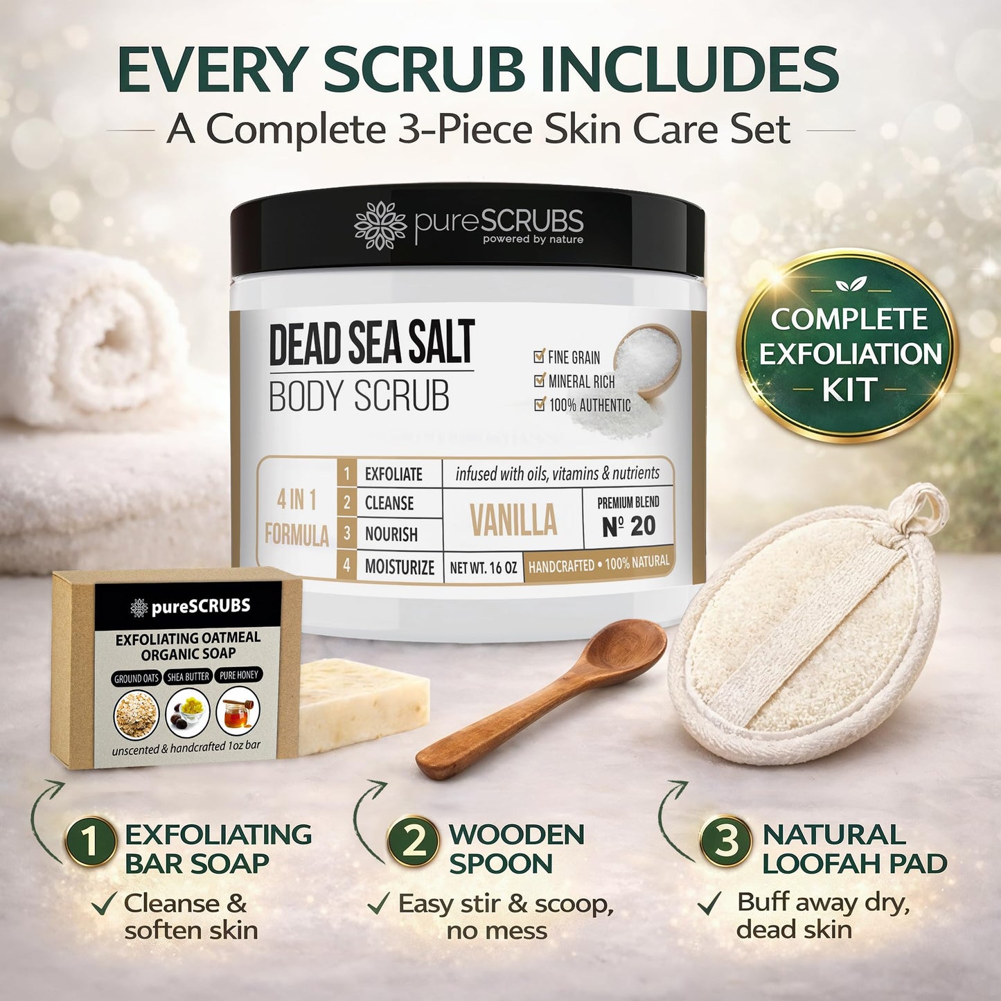 Fragrance-Free Dead Sea Salt Body Scrub, Organic Oils – pureSCRUBS Unscented