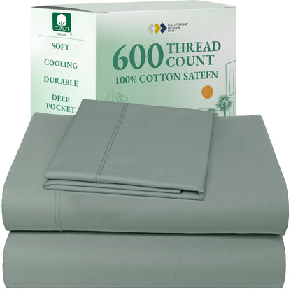 California Design Den 100% Cotton Sateen Sheets: 600 TC Luxury Set