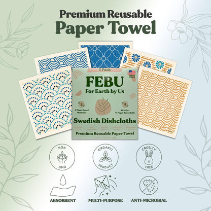 FEBU Reusable Swedish Dishcloths for Kitchen (5-Pack Sunset)