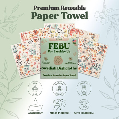 FEBU Reusable Swedish Dishcloths for Kitchen (5-Pack Sunset)