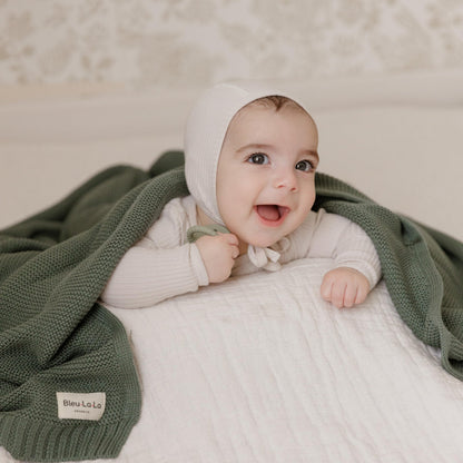Bleu La La Heritage Knit Blanket: 100% Organic Cotton Luxury