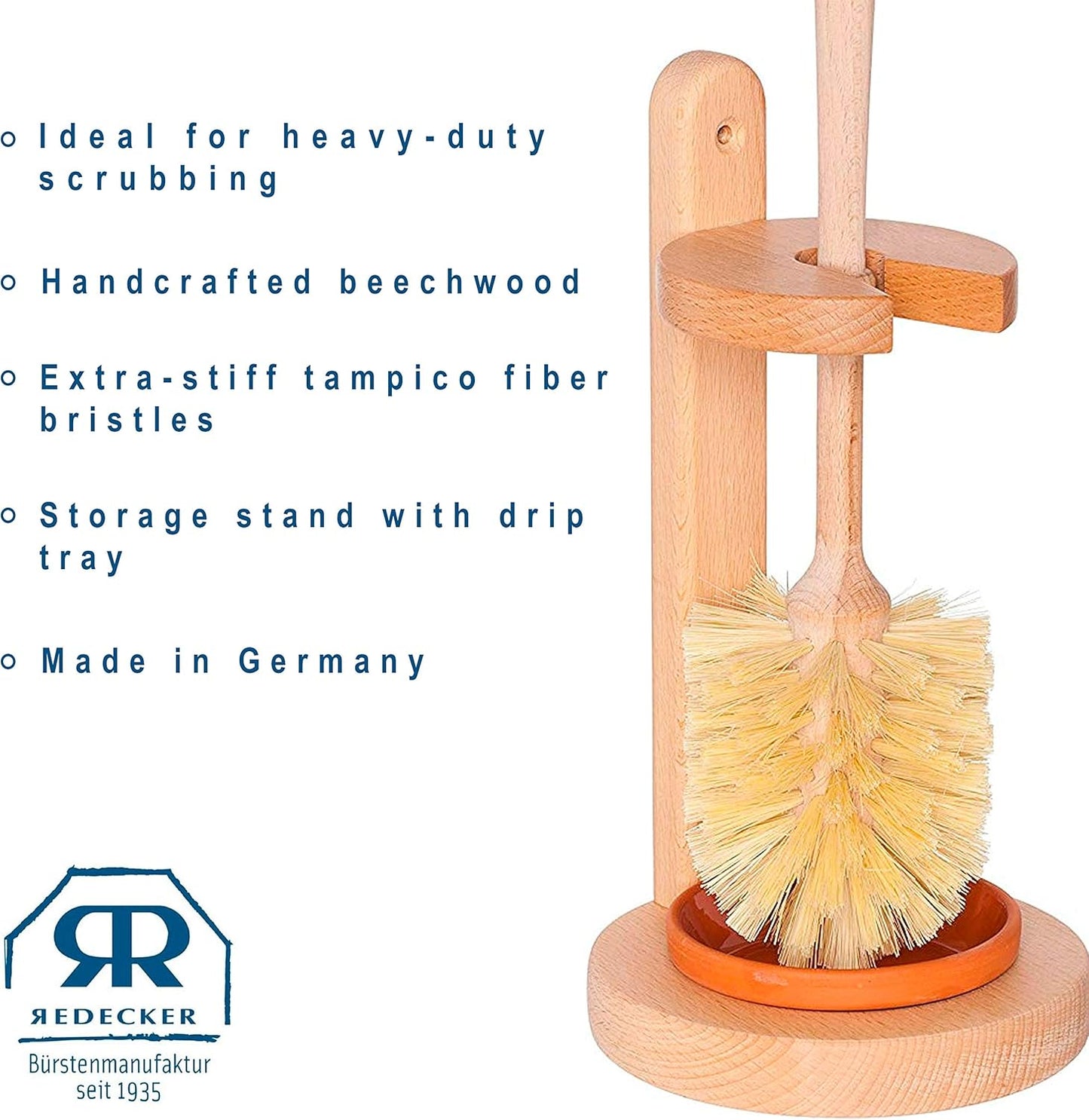 REDECKER Oiled Beechwood Toilet Brush Stand & Tampico Fiber Brush