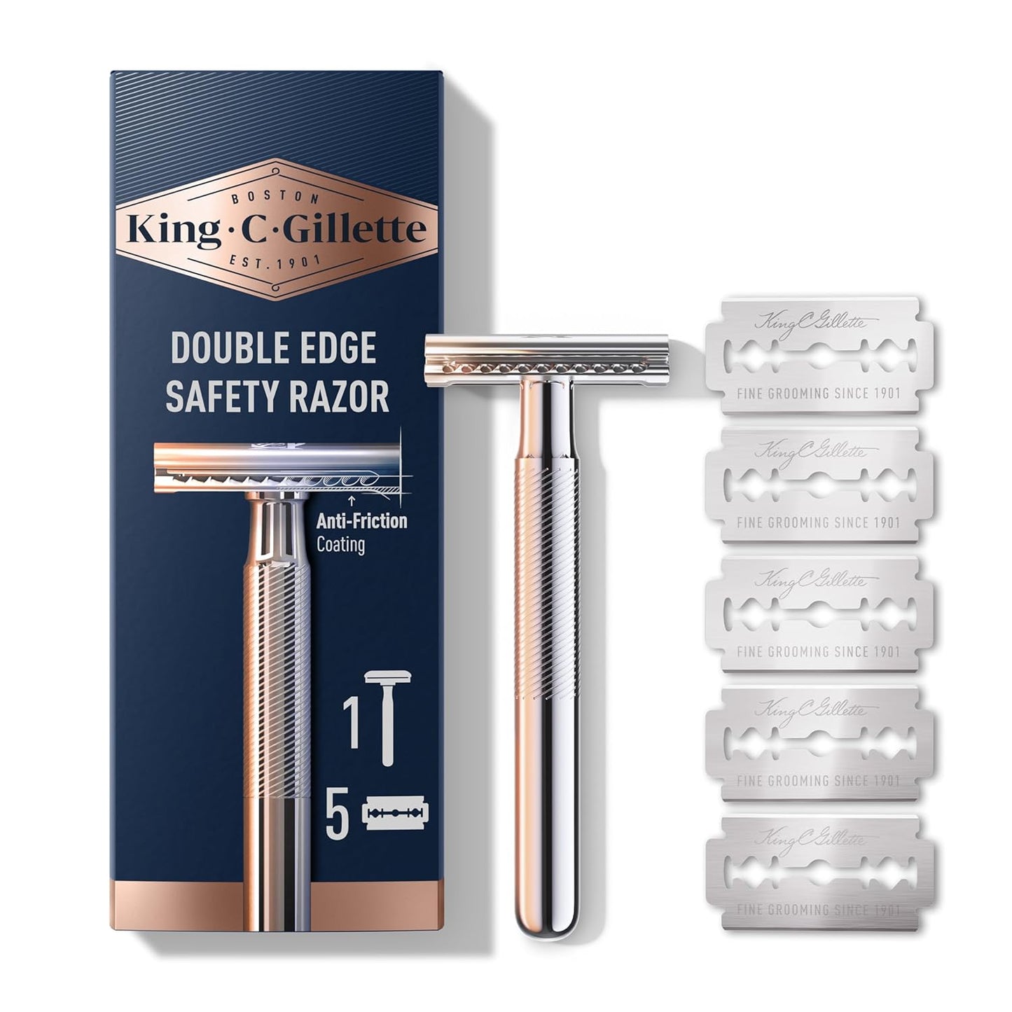 King C. Gillette Safety Razor: Chrome-Plated Handle & 5 Platinum Blades