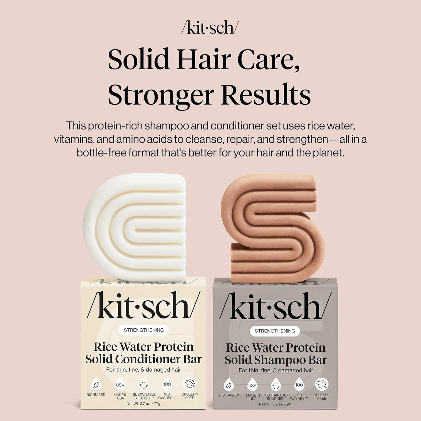 Plastic-Free Rice Water Shampoo & Conditioner Bars, Vegan – Kitsch